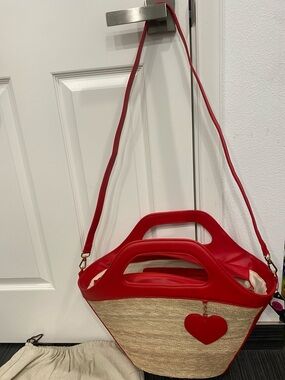By Del Rio Red Straw Tote with Heart Charm